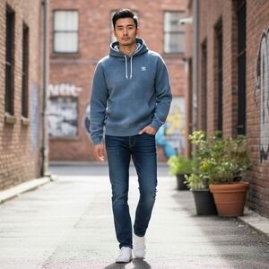 Adidas Originals Womens Trefoil Hoodie Navy Blue Raglan Sweatshirt Size M